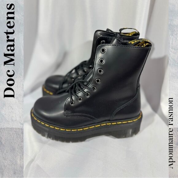 DR MARTENS JADON PLATFORM BOOTS IN BLACK LEATHER SMOOTH SIZE 8L NWT - Picture 4 of 8